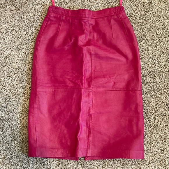 80s vintage pink leather skirt stretch waist genuine, leather skirt - Picture 5 of 9